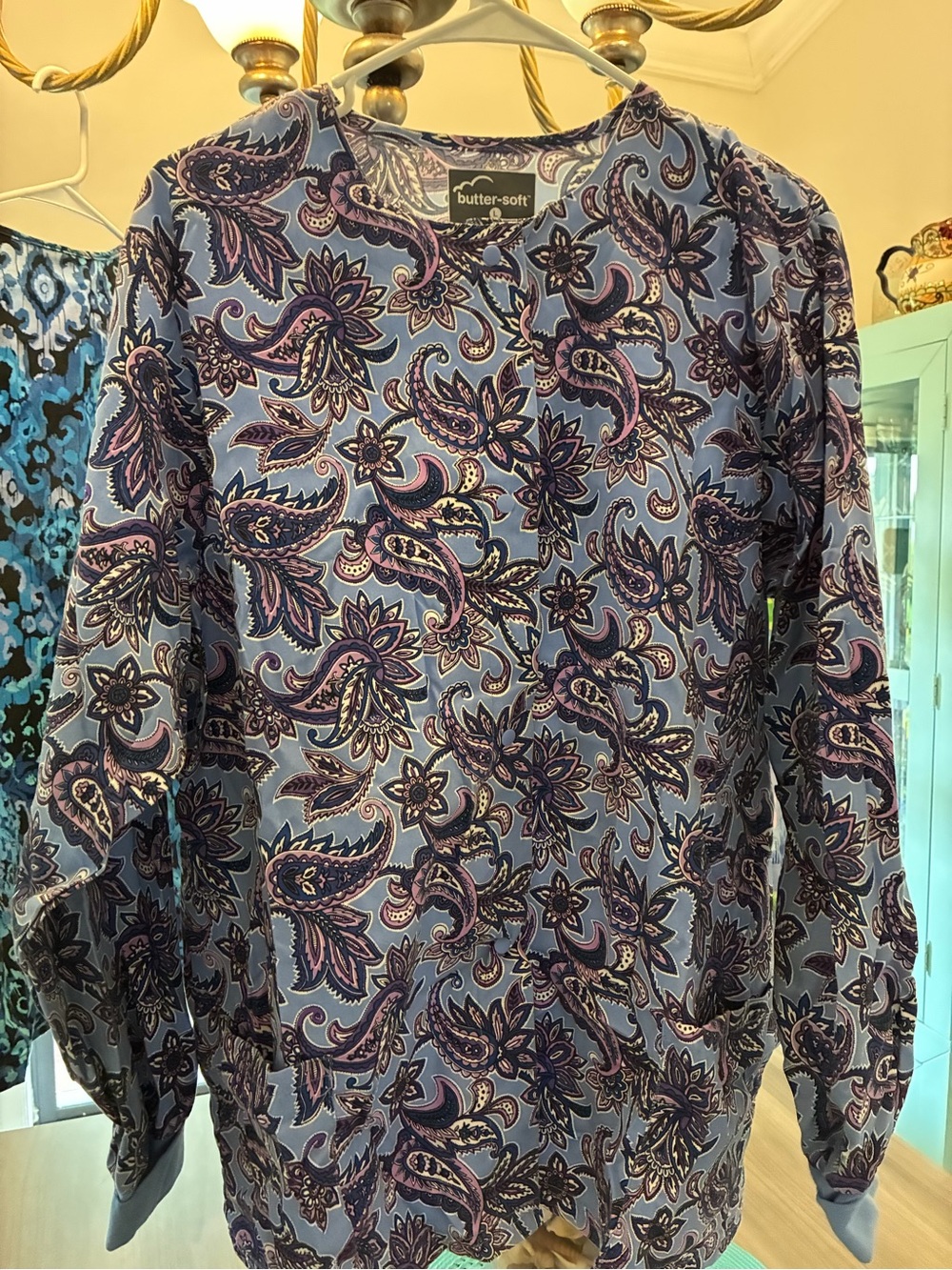 Women's Blue Patterned Button-Front Jacket — - Picture 4 of 9